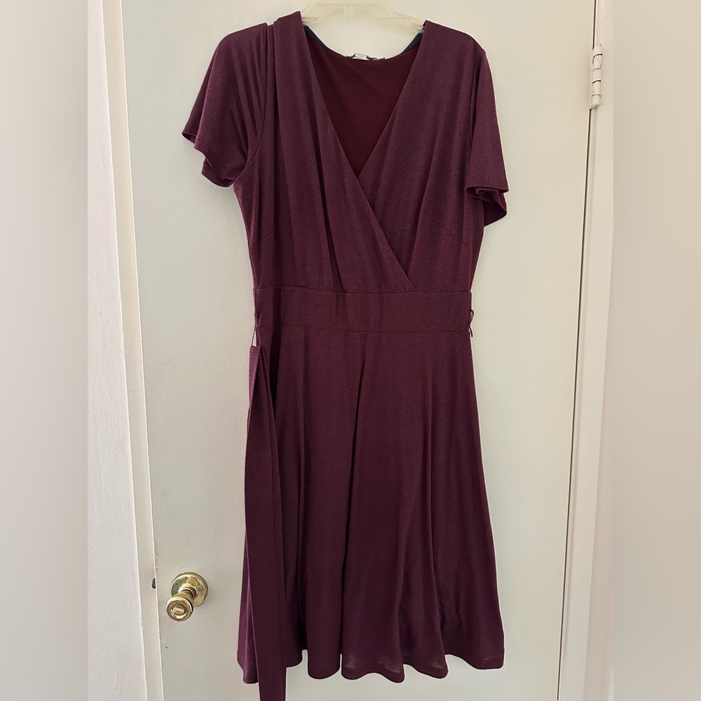 ✨BODEN Lara Sparkle Faux Wrap Dress Size US 12 holiday party oxblood burgundy